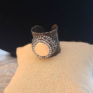 NEW SEXY GENUINE Blister Pearl black & clear Swarovski crystals cigar band ring